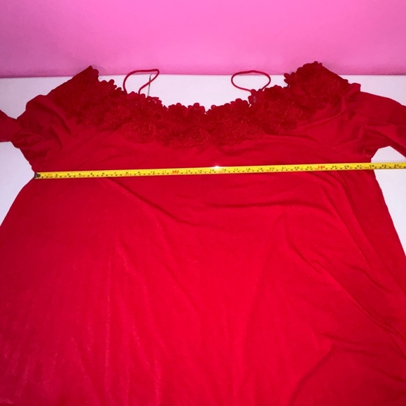 Denim 24/7 Red Asymmetrical Ruffled Cold Shoulder Blouse - Picture 7 of 9